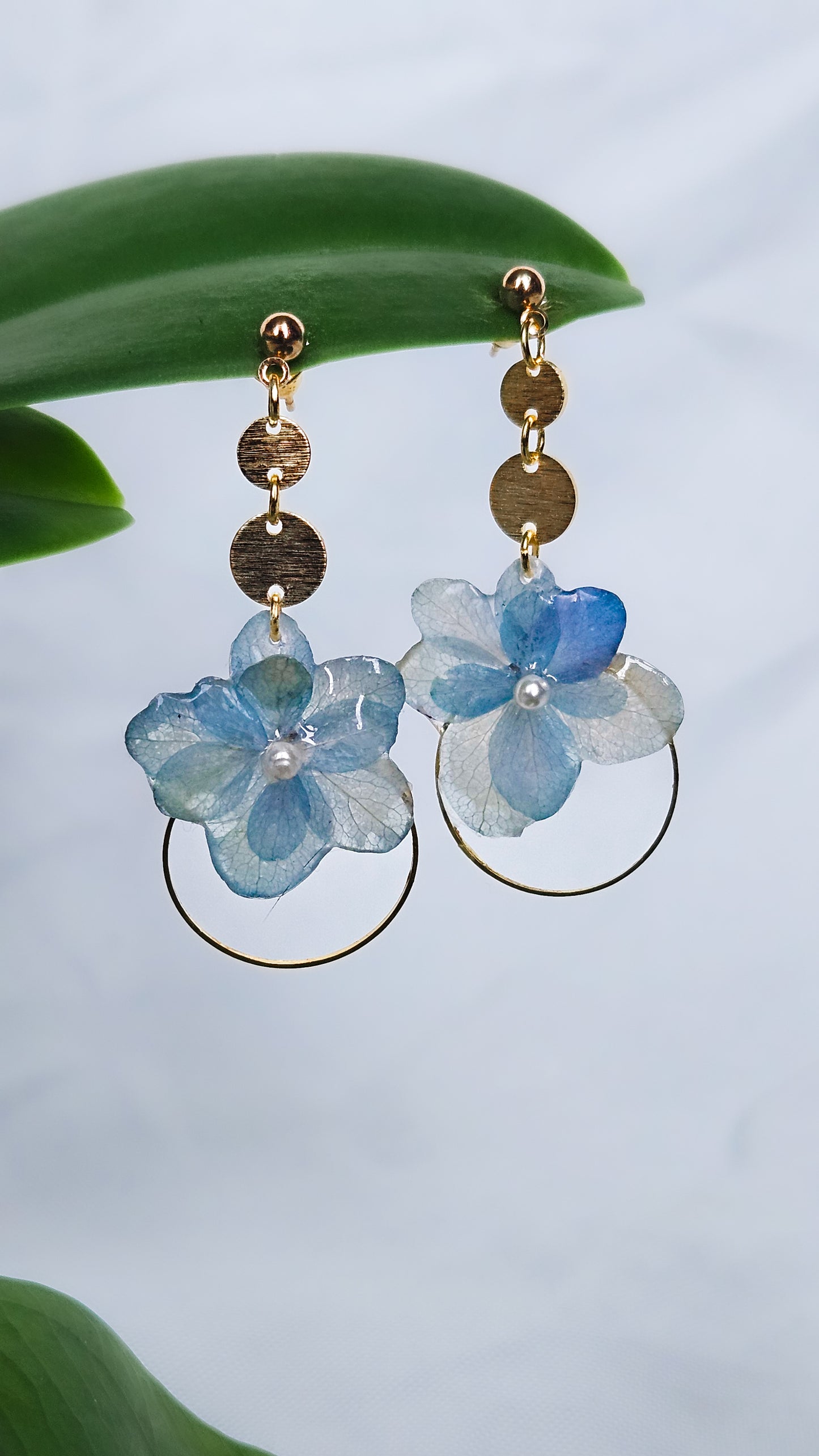 Layered Hydrangea Hoop and Charm Dangle Earrings