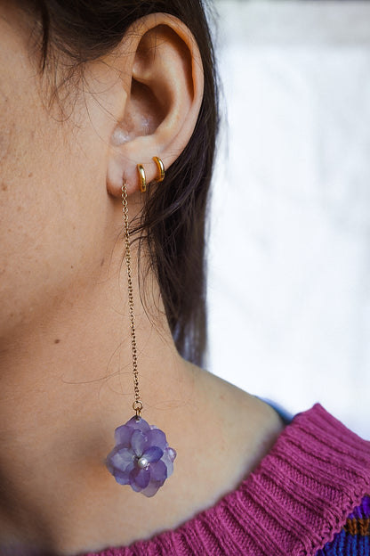 Long Drop Purple Hydrangea Earrings