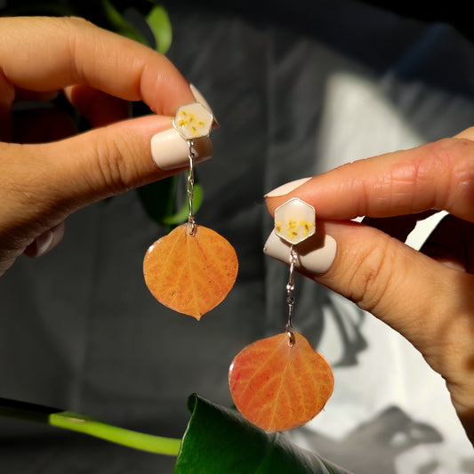 Aspen Leaf Resin Earrings with Yellow flower stud