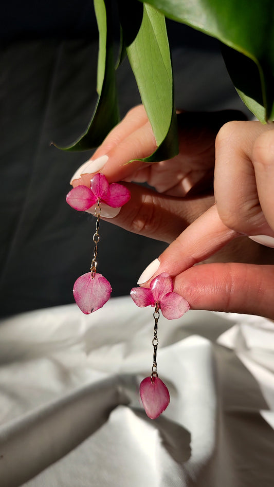 Fuchsia Hydrangea Petal Earrings