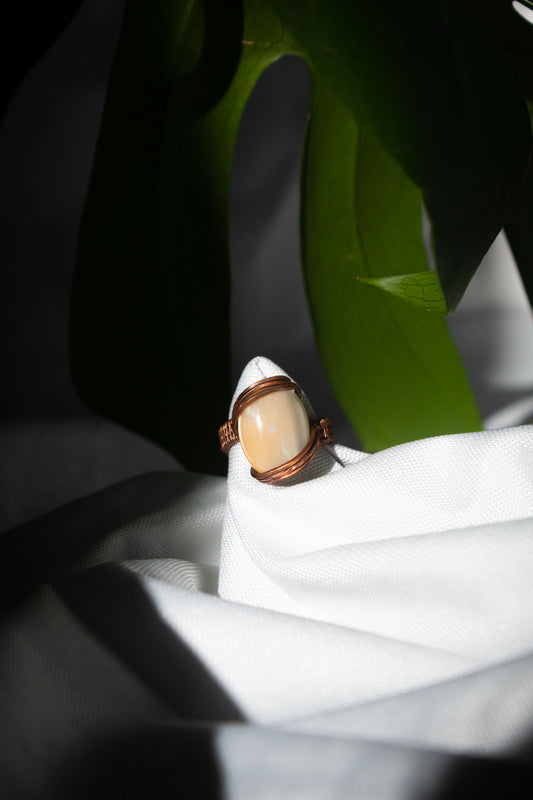 Mother-of-Pearl Oval Shell Copper Ring