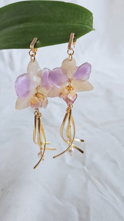 Orchid and Pearl Dangle Earrings