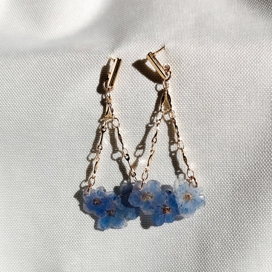 Blue Forget-Me-Not Chain Earrings