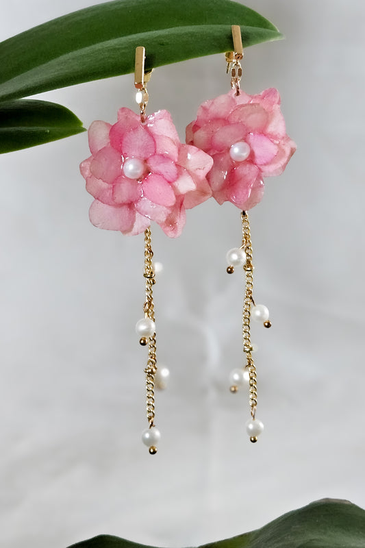 Layered Larkspur and Pearl Drop Earrings