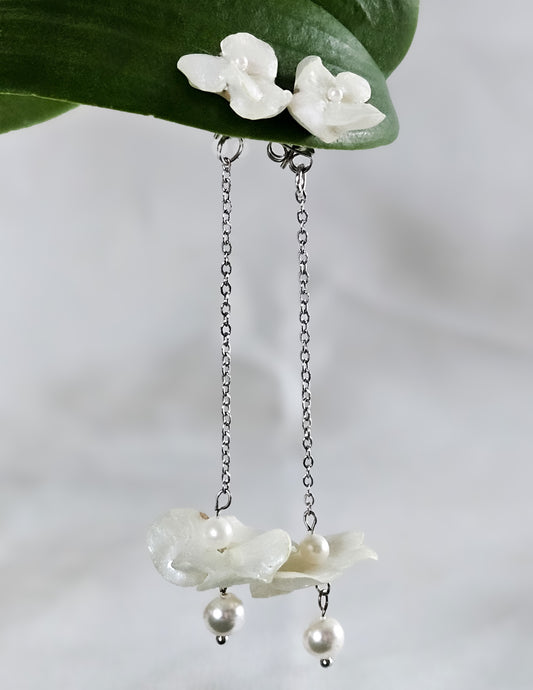 Pearlescent White Hydrangea  Drop Earrings