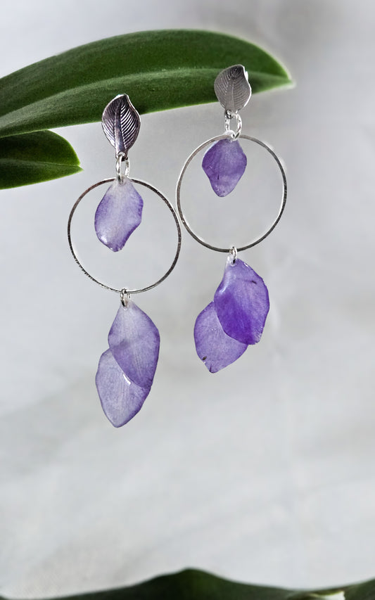 Purple Petal Dangle Earrings