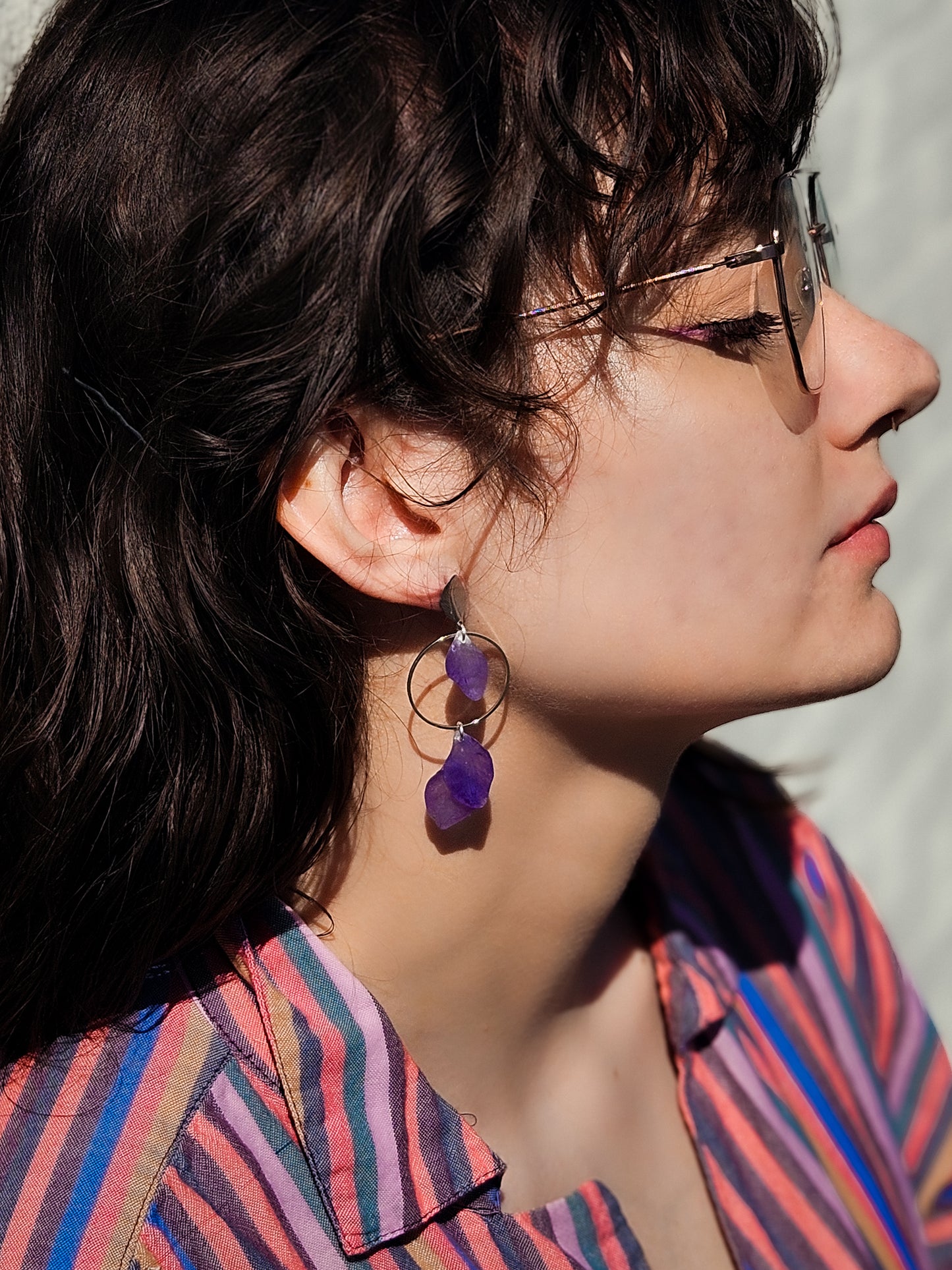 Purple Petal Dangle Earrings