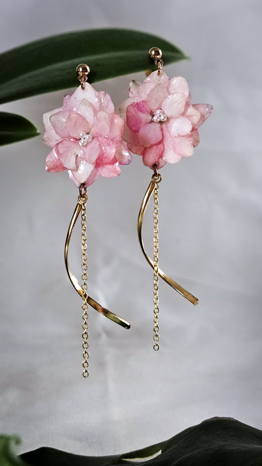 Layered Larkspur Petal and Pearl Earrings